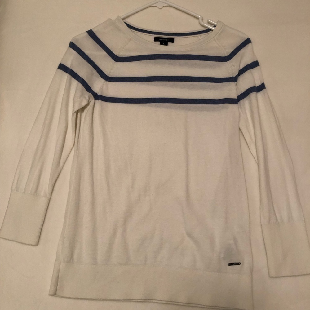 Nautica White and Blue Stripped Sweater
